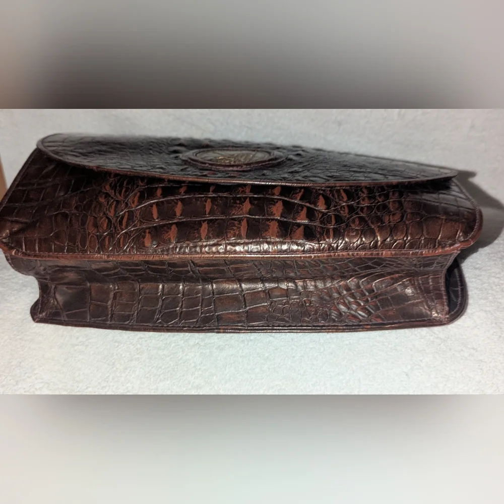 Mika Vintage Brown and Gold Shoulder Bag with Crocodile Texture